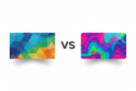 A paper business card next to a vs symbol next to a pvc business card on a white background