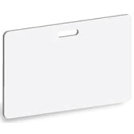 Blank white PVC ID card with slot for badge clip, suitable for Evolis printer supplies