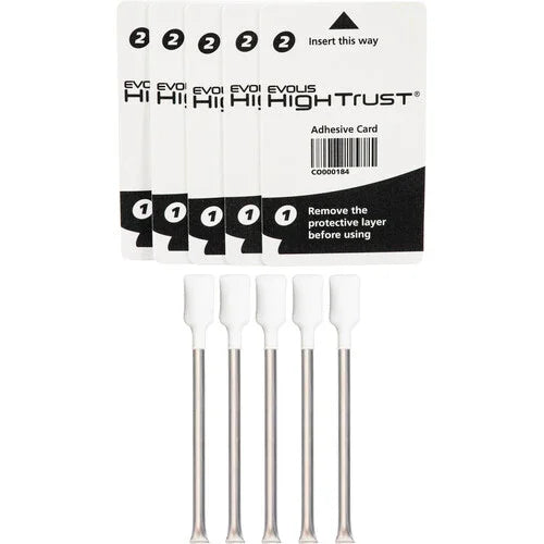 Evolis High Trust adhesive cleaning cards and swabs for ID card printer maintenance