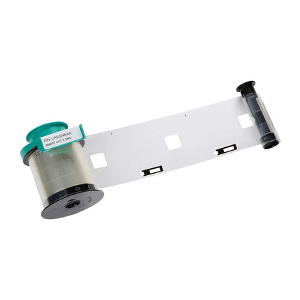 Evolis printer film ribbon for ID card printing, white background, clear overlay tape