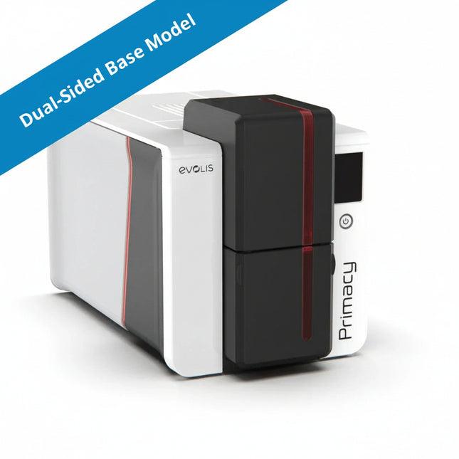 Evolis Primacy 2 dual-sided ID card printer with black and white casing, front view