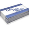 [photo] A stack of business cards with a blue and white design, featuring the text 'Odd Jobs Media' in blue, photographed on a pure white background.