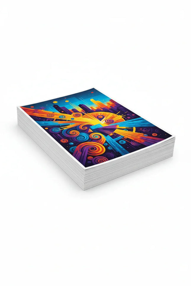 [AI] Vibrant abstract cityscape print posters with swirling colors and urban skyline design