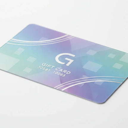 Plastic gift card with geometric design on white background, ideal for custom printing