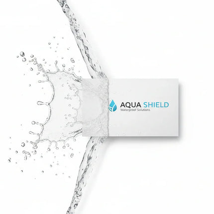 Rectangular waterproof business card with water splashing on a white background