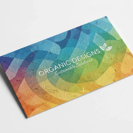 Color business card on bamboo textured stock with organic design and sustainable branding