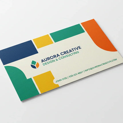 Colorful business card on writable cardstock, displayed on a white background