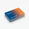 Stack of custom printed business cards with blue and orange gradient design on white background
