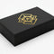 [AI] Stack of black business cards with metallic gold foil geometric design on thick stock