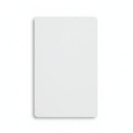 Blank white plastic card, credit card size, with rounded corners on white background