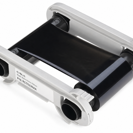 Black monochrome printer ribbon cartridge for ID card printing and Evolis printer supplies