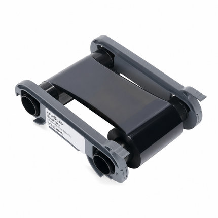 Black Evolis printer ribbon cartridge for ID card printing on a white background