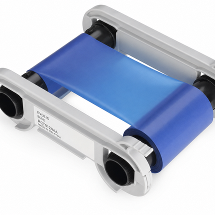 Blue monochrome ribbon cartridge for ID card printer, ideal for Evolis printers and supplies