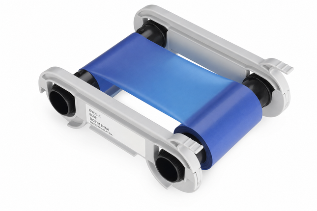 Blue monochrome ribbon cartridge for ID card printer, ideal for Evolis printers and supplies
