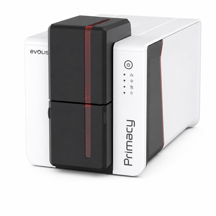 Evolis Primacy 2 desktop ID card printer with sleek white and black design for card printing