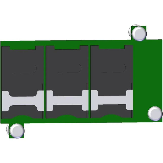 Green extension board kit with three SAM slots for card printers, top view