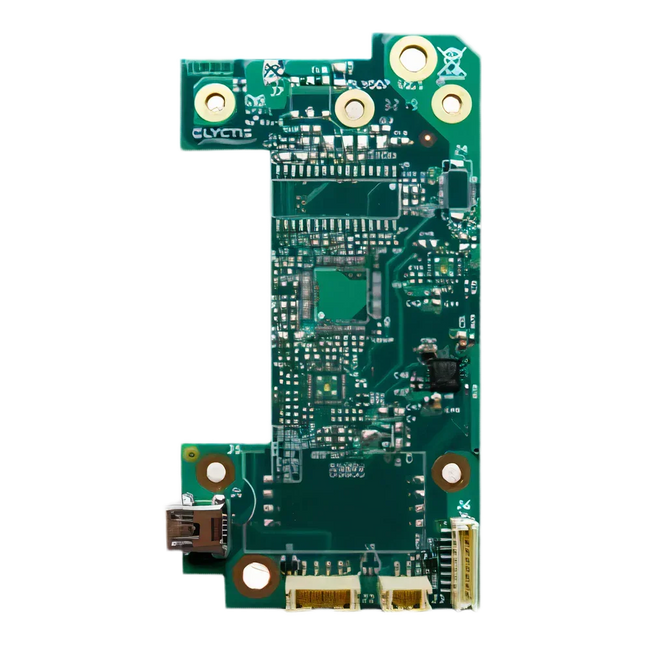 Green smart encoder circuit board for ID card printer, top view, with electronic components