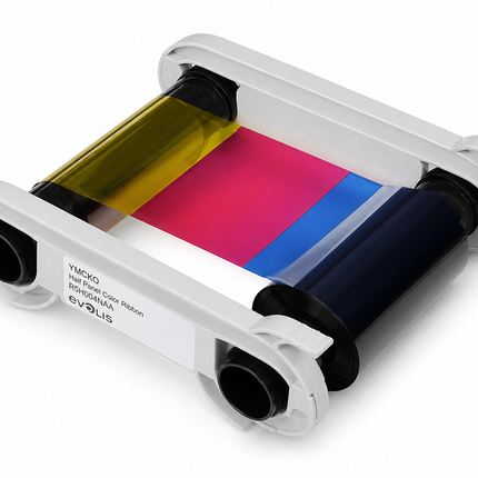Half-panel YMCKO-KO color ribbon cartridge for ID card printers on white background