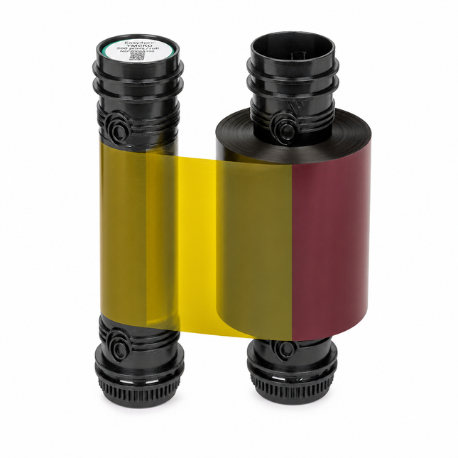 YMCKO color ribbon for ID card printer, showing yellow and magenta film layers