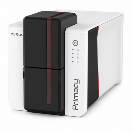 Evolis Primacy 2 desktop ID card printer with sleek white and black design for card printing
