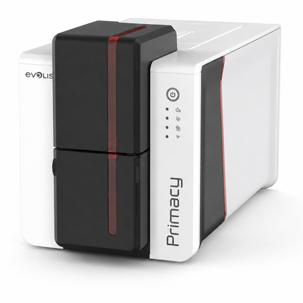 Evolis Primacy 2 desktop ID card printer with sleek white and black design for card printing