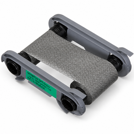Evolis scratch-off ribbon cartridge for ID card printer, gray pattern, on white background