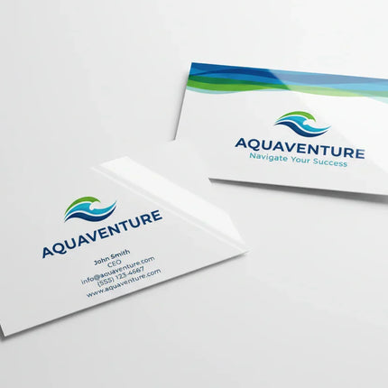 Glossy color printed business cards with front and back design on white background